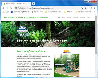 Screen shot of the home page for the Key Peninsula Parks & Recreation Foundation website
